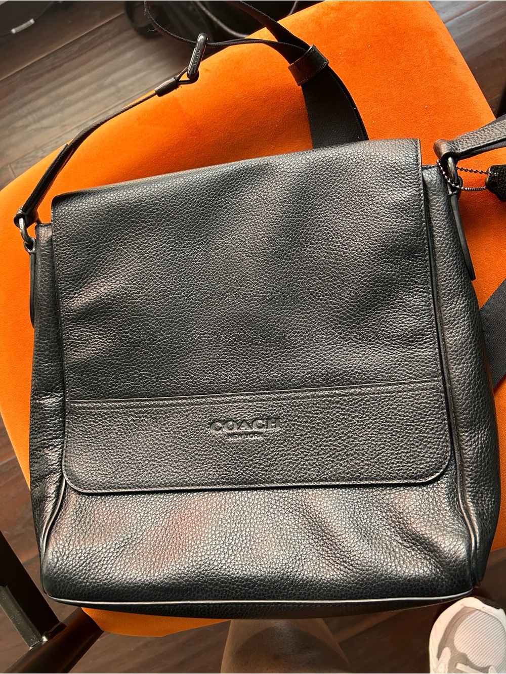 Coach Black Pebbled Leather Messenger Bag - Picture 1 of 3